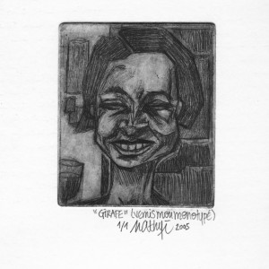 Dans la série : “COUP DE BAR” - “Girafe” – 1/1 - Gravure, vernis mou monotypé - Format 6 x 7 cm