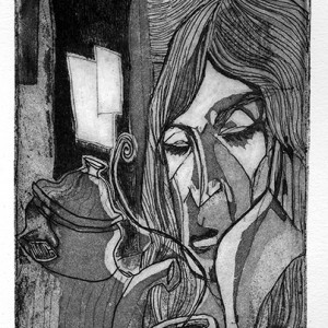 “Infusion” – E.A. - Gravure, aquatinte + pointe sèche - Format 10 x 29,5 cm - Estampe -