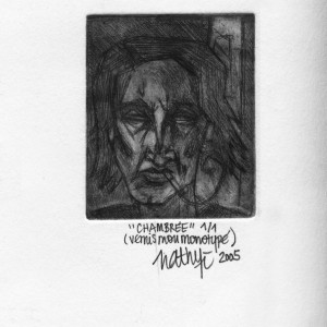 Dans la série : “COUP DE BAR” - “Chambrée” – 1/1 - Gravure, vernis mou monotypé - Format 5 x 6 cm