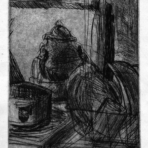 “Cuisine d’atelier” – E.A. - Gravure, vernis mou monotypé - Format 20 x 11,5 cm