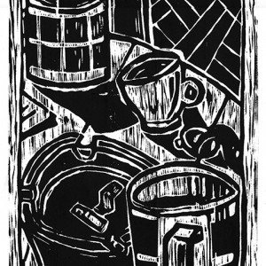 “Rendez-vous du dimanche” - Gravure sur bois - Format 65 x 25 cm – Tirage : 10 exemplaires - Estampe -