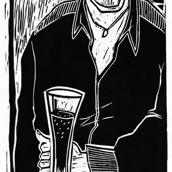 “Culture Amer !” - Linogravure - Format 13,5 x 28,5 cm – Tirage limité à 10 exemplaires, numérotés, signés (en Alsace, l'amer bière est une sorte de tradition, plus que le Picon !)