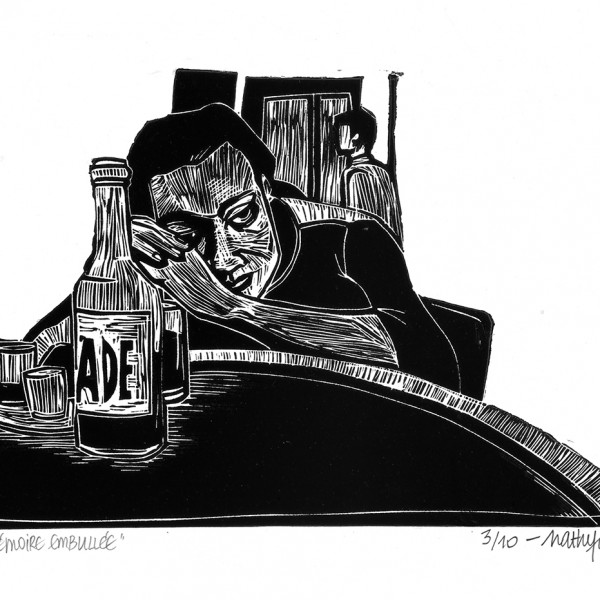 “Mémoire embullée” - Linogravure - Format 21 x 14 cm – Tirage limité à 10 exemplaires, numérotés, signés - Estampe -