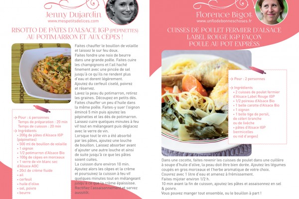 Livret de recettes par 9 blogueuses alsaciennes pour Alsace Qualité. Conception et mise en page nathyi - Ici, double-page intérieure