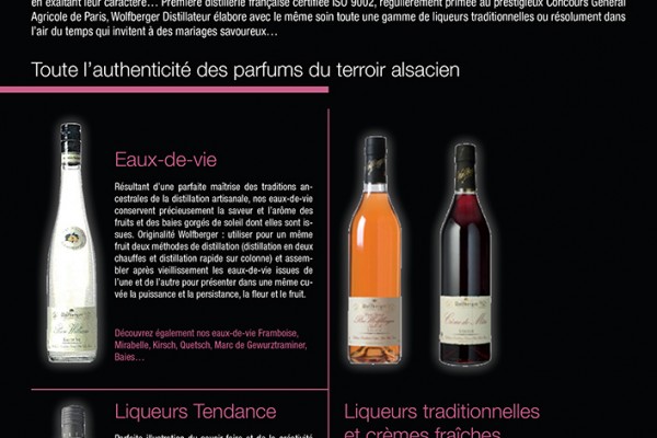 Fiche recto pour les eaux-de-vie et liqueurs de chez Wolfberger