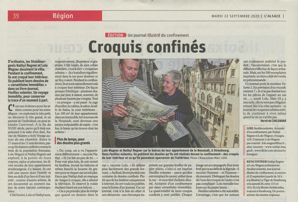 Nos “Feuilles volantes” sont remarquées. Article paru dans les DNA concernant le bulletin illustré que nous avons auto-édité avec les croquis élaborés et rassemblés durant le confinement.