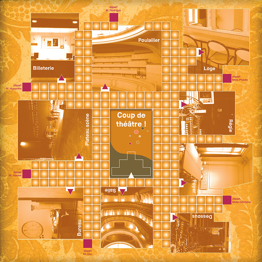 LE THÉÂTRE DE LUNÉVILLE – LA MÉRIDIENNE. Un projet passionnant et ludique basé sur le travail de Christian Voltz, génial illustrateur ! Création et réalisation d’une mallette pédagogique à destination du jeune public, l’aider à connaître et comprendre toutes formes de théâtre, par le biais de jeux, de vidéos, d’échantillons, etc. Graphisme par nathyi - Le jeu style “Cluedo” : le plateau de jeu ouvert