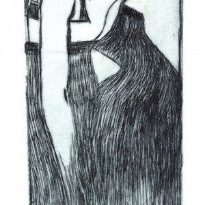 “Abandon au carré” – E.A. - Gravure, pointe sèche monotypée - Format 7 x 21 cm - Estampe -