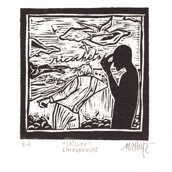 “Caillou (ricochets)” – E.A. - Linogravure - Format 12 x 12 cm - Estampe -