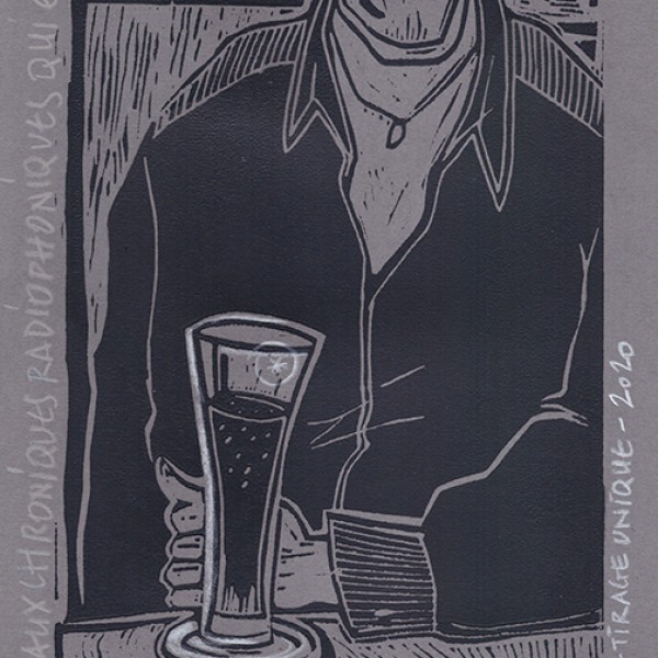 “Culture Amer” – Linogravure monotypée sur papier gris chaud: 16 x 32 cm / Format lino : 13,5 x 29 cm / Exemplaire unique - Estampe -