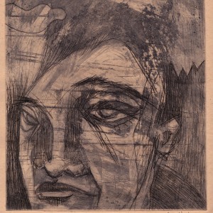 “Dans le fond” – E.A. - Gravure, aquatinte + pointe sèche monotypée - Format 16 x 17,5 cm - Estampe -