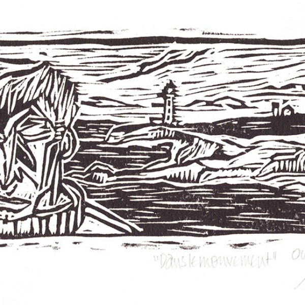 “Dans le mouvement” - Linogravure - Format 22 x 10 cm – Tirage : 7 exemplaires - Estampe -