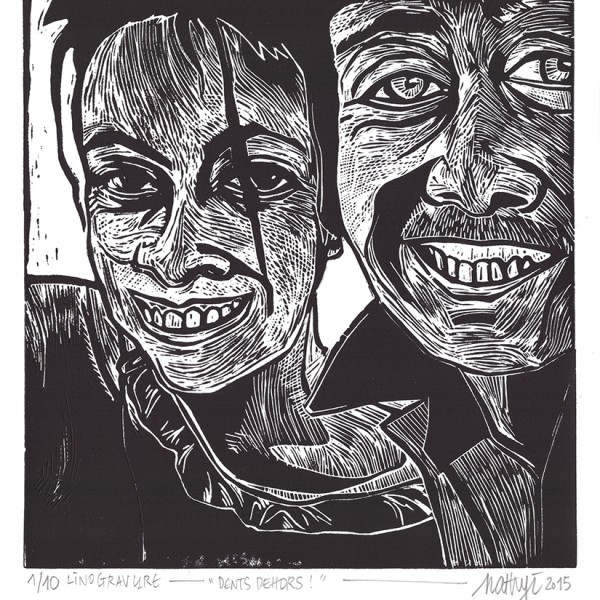 ”Dents dehors !” - Linogravure - Format 19 x 20 cm – Tirage : 10 exemplaires (inspirée par les Rita Mitsouko !) - Estampe -