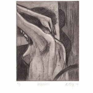 “Intrusion” - Gravure, aquatinte + pointe sèche - Format 11 x 14 cm / 5 exemplaires, numérotés, signés - Estampe -