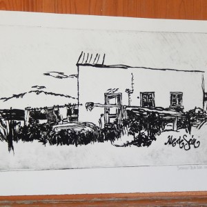 “Jardin de l’île de Sein” – E.A. - Gravure monotypée, pointe sèche sur Plexi - Format 49 x 27,5 cm - Estampe -