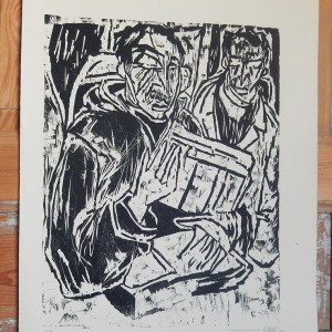 “L’homme au journal” – Gravure sur bois Format 40 x 51 cm - Estampe -
