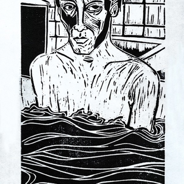 “La mousse du bain” - Linogravure - Format 11,5 x 26,5 cm – Tirage : 5 exemplaires - Estampe -