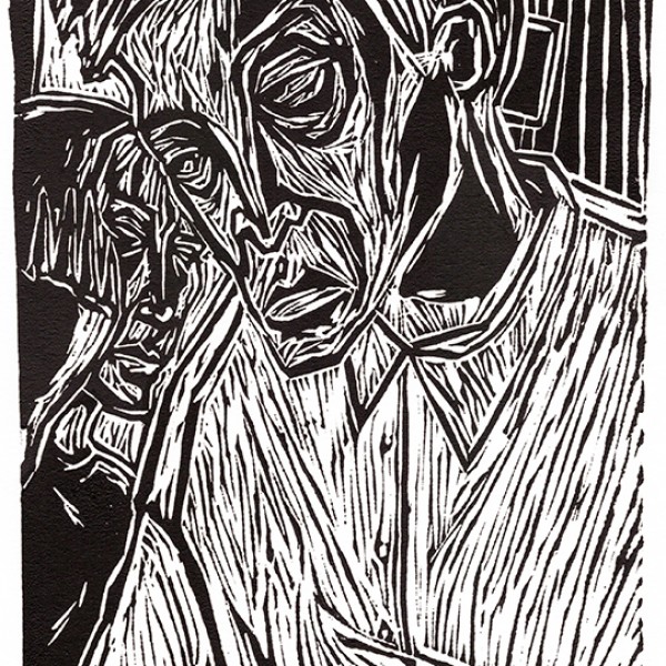 “Soir de pleine lune” - Linogravure - Format 18,5 x 34 cm – Tirage : 10 exemplaires - Estampe -