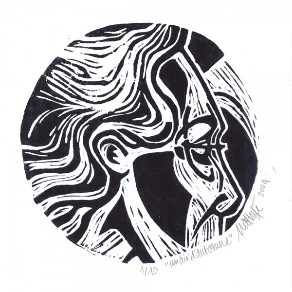 “Un air d’automne” - Linogravure - Diamètre 10,5 cm – Tirage : 10 exemplaires - Estampe -