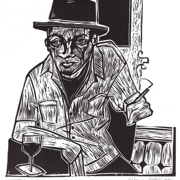 “Vers lunaires” - Linogravure - Format 19 x 20 cm – Tirage limité à 10 exemplaires, numérotés, signés - Estampe -