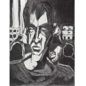 “À la buvette” - Gravure, aquatinte + pointe sèche - Format 10,5 x 15 cm – Tirage : 5 exemplaires - Estampe -