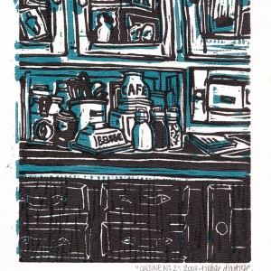 “Cuisine N°2” - Linogravure en bichromie - Estampe -