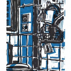 “Cuisine N°3” - Linogravure en bichromie - Estampe -