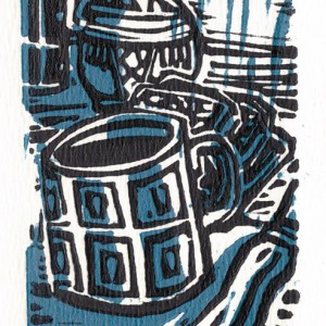 “Cuisine N°4” - Linogravure en bichromie - Estampe -