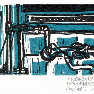 “Cuisine N°5” - Linogravure en bichromie - Estampe -