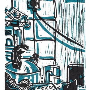 “Cuisine N°6” - Linogravure en bichromie - Estampe -