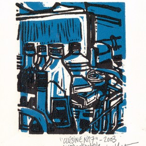 “Cuisine N°7” - Linogravure en bichromie - Estampe -