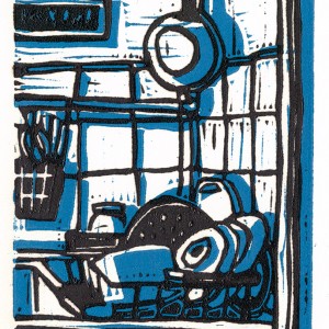“Cuisine N°8” - Linogravure en bichromie - Estampe -