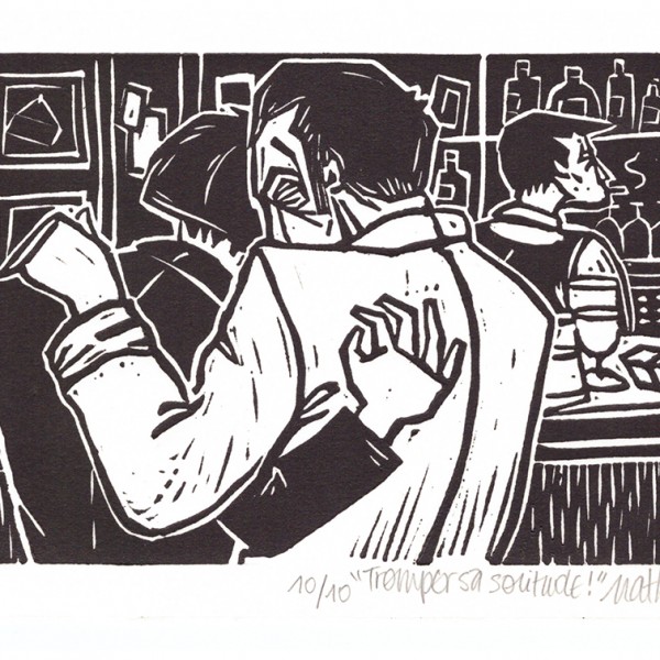 “Tromper sa solitude !” - Linogravure - Format 14 x 10 cm – Tirage : 10 exemplaires - Estampe -