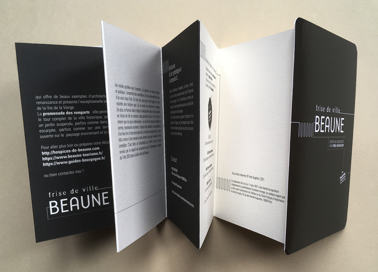 BEAUNE - Frise de ville. Guide : Fred Augelon - Photo de l'accordéon entrouvert - textes explicatifs. Graphisme nathyi