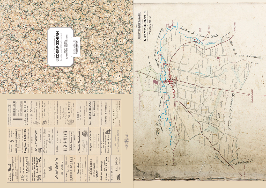 Carte topographique dépliée, insérée dans le livre Histoire[s] de Niederroedern. Graphisme nathyi